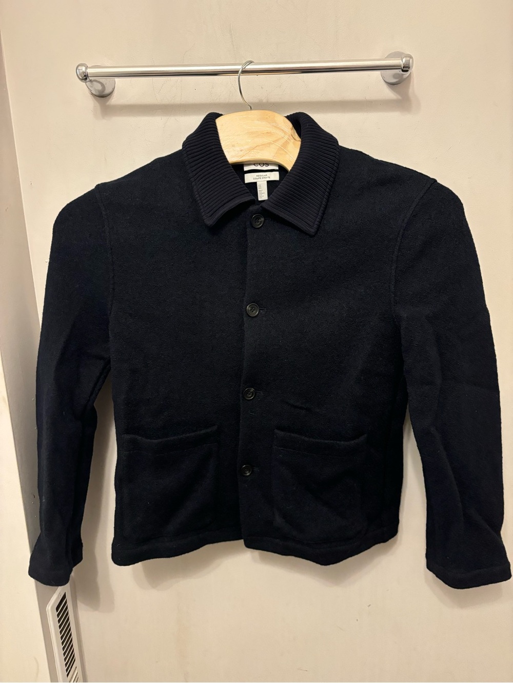 COS Boiled Wool Blue Button Down Chore Jacket Mens M 100% Wool